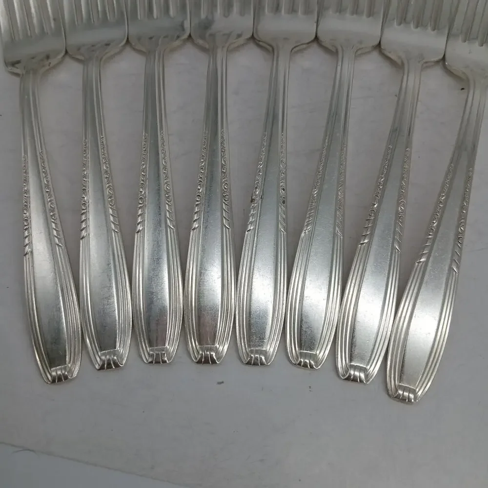 8X DF Harmony House by Wallace Serenade Silverplate Flatware Dinner Forks Vtg
